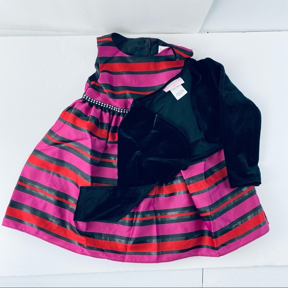 Baby Girl Youngland 2 Piece Stripe Woven Dress With Shrug - Picture 8 of 16